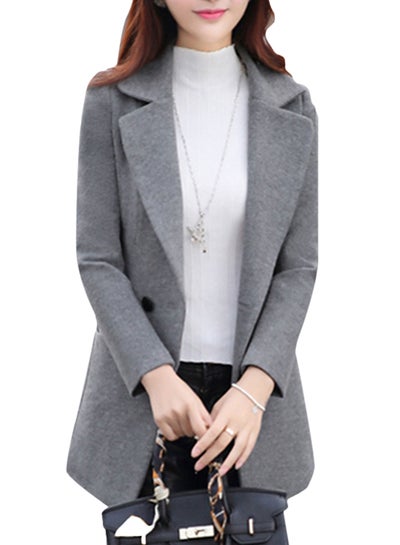 Buy Long Sleeve Notched Collar Coat Grey in UAE