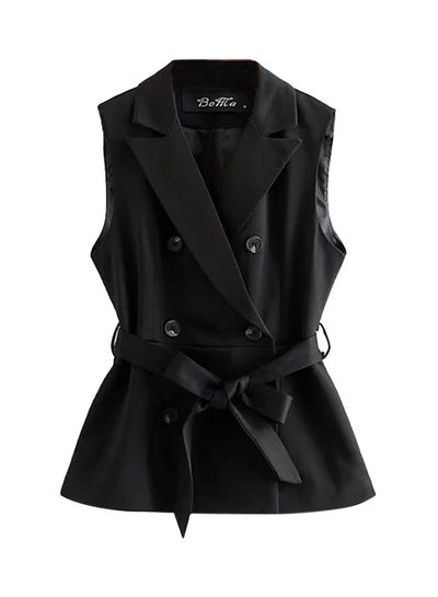 اشتري Double Breasted Vest Jacket أسود في الامارات