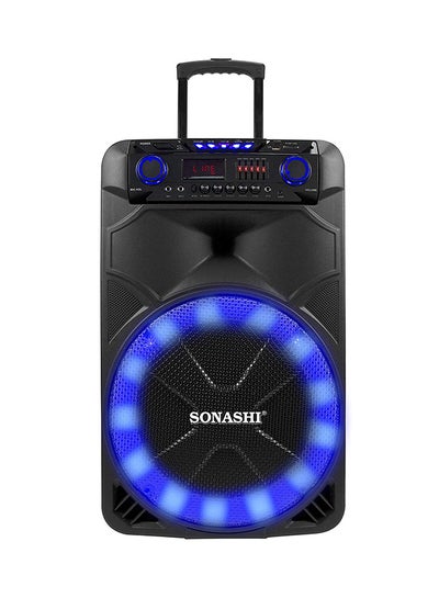 Buy 15-Inch Rechargeable Trolley Speaker System-Remote Control And Microphone Usb/Bluetooth/Sd Card Slots And Fm Stereo Radio Led Display - Recording Function Colorful Led Disco Light For Parties SPS-7915RT Black in UAE