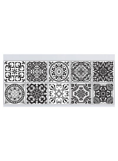 Buy 10-Piece Self Adhesive Bathroom Kitchen Wall Sticker Set Black/White 15 x 15centimeter in Saudi Arabia