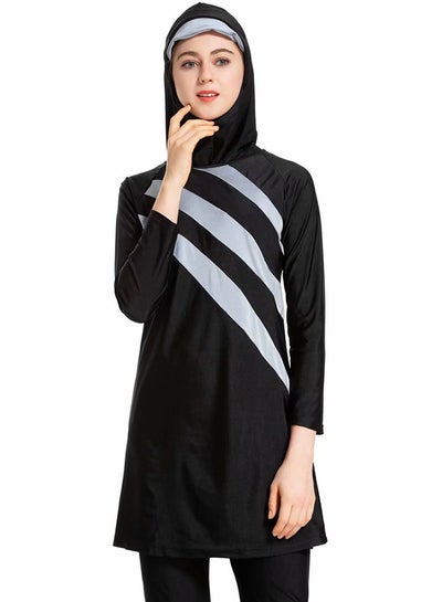 Buy Solid Design Swimsuit Set Black/White in Saudi Arabia
