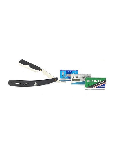 Buy Pack Of 21 Straight Edge Razor With Double Edge Blades Set Black/Silver in Saudi Arabia