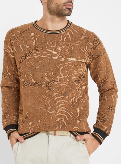 Buy Multi Textured Crew Neck Sweatshirt Brown in UAE