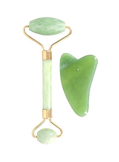 Buy Natural Jade Stone Face Roller With Gua Sha Board Green/Gold in Egypt