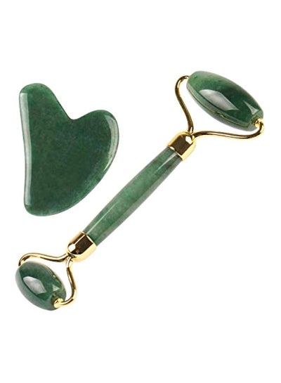 Buy Jade Facial Roller With Gua Sha Board Green/Gold in Egypt
