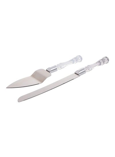 Buy Cake Knife Set With Acrylic Handle Silver 32cm in UAE