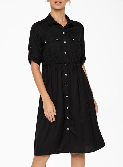 Buy Collared Neck Midi Dress Black in Saudi Arabia