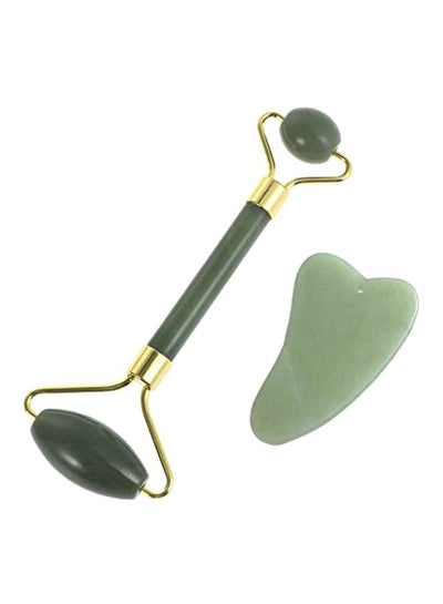 Buy Jade Roller With Gua Sha Scraping Massager Set Green/Gold in Egypt