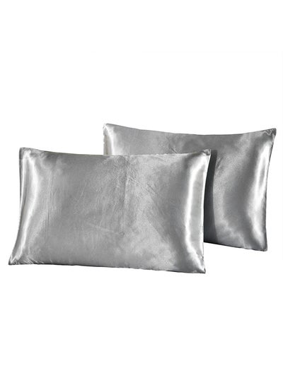 Buy 2-Piece Queen Size Pillowcases Polyester Grey 20x30inch in Saudi Arabia