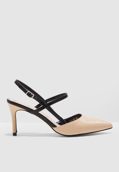 Buy Pointed Toe Court Shoes With Contrast Straps Beige in Saudi Arabia