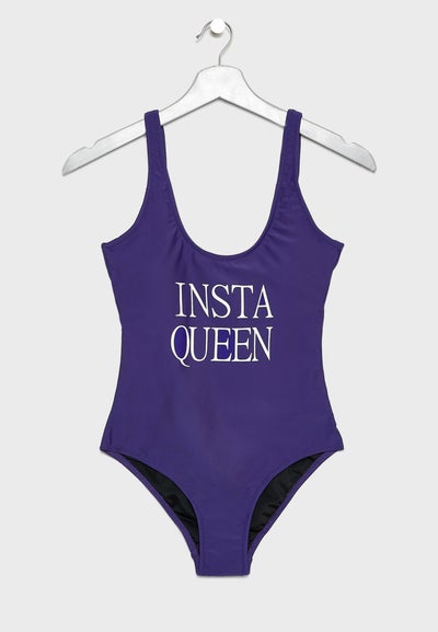 Buy Slogan Swimsuit Purple/Navy in UAE