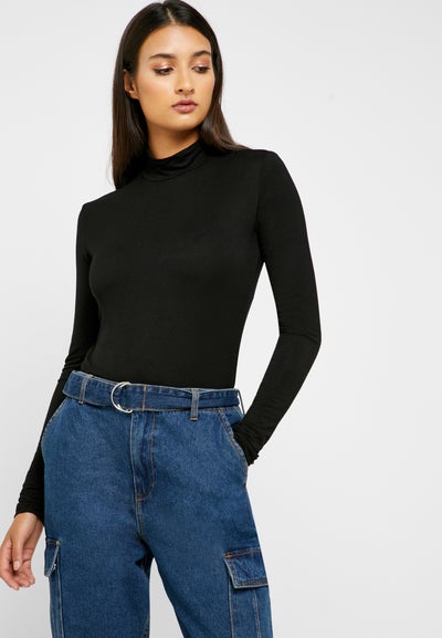 Buy Turtle Neck Long Sleeve Top Black in Saudi Arabia