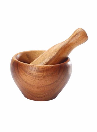 Buy Wooden Mortar And Pestle Brown 15 x15 x 9.4centimeter in UAE