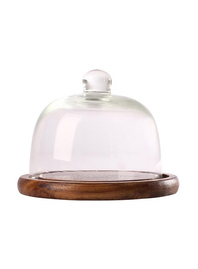 Buy Wooden Butter And Cheese Dish With Glass Dome Brown/Clear Standard in UAE