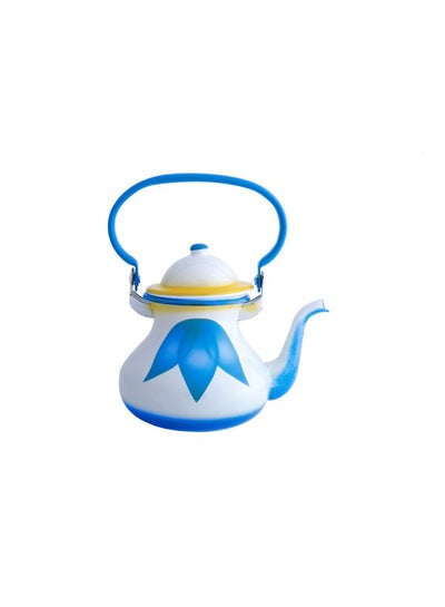 Buy Leaf Printed Enamel Tea Kettle White/Blue in Saudi Arabia