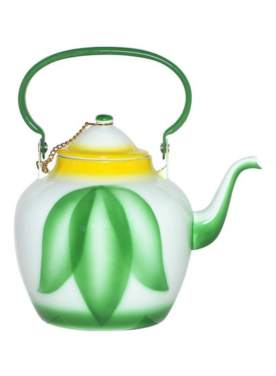 Buy Printed Enamel Arabian Kettle White/Green/Yellow in Saudi Arabia