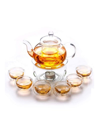 Buy 8-Piece Cup And Tea Pot Set Clear in UAE