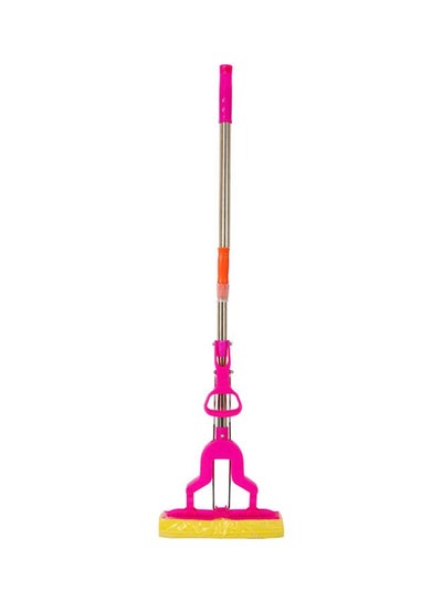 Buy PVA Sponge Mop With Telescopic Pole Pink/Silver/Yellow 63x7x18cm in Egypt
