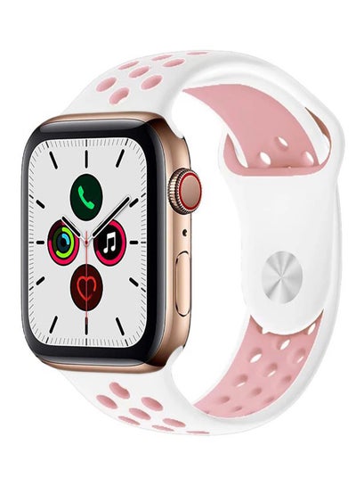 Buy Silicone Replacement Band For Apple iWatch Series 5/4/3/2/1 White/Light Pink in UAE