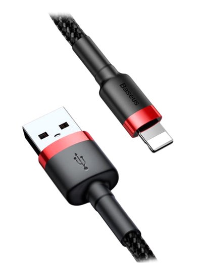 Buy USB to Lightning Charging Cable Cafule Nylon Braided High-Density Quick Charge Compatible for iPhone 13 12 11 Pro Max Mini XS X 8 7 6 5 SE iPad (3 Meter) Red/Black in Egypt