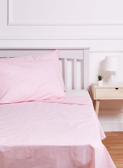 Buy Solid Dyed Bedsheet Set Cotton Blend Pink Double in UAE