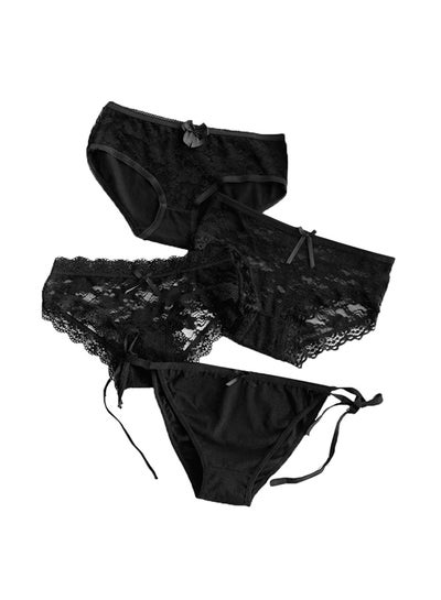 اشتري 4-Piece Solid Pattern Comfy Brief Set أسود في السعودية