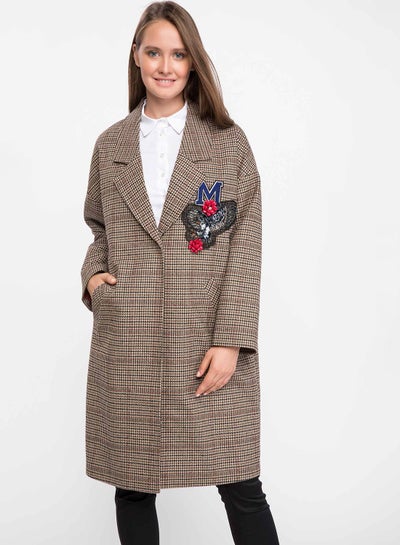 Buy Long Sleeve Polyester Blend Coat Brown/Red/Blue in Egypt
