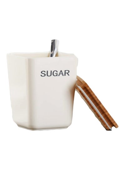 Buy Peony Sugar Canister With Lid White/Brown 11x11x14.5centimeter in Saudi Arabia