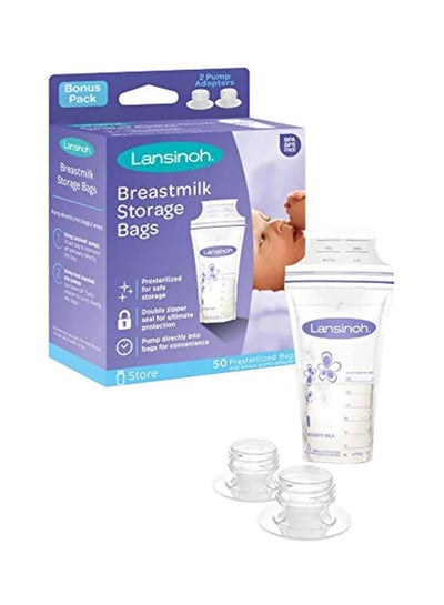 Buy 50-Piece Milk Storage Bag With Pump Adapters in UAE