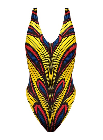 Buy Trendy Block Deep V Backless One Piece Tankini Multicolor in Saudi Arabia