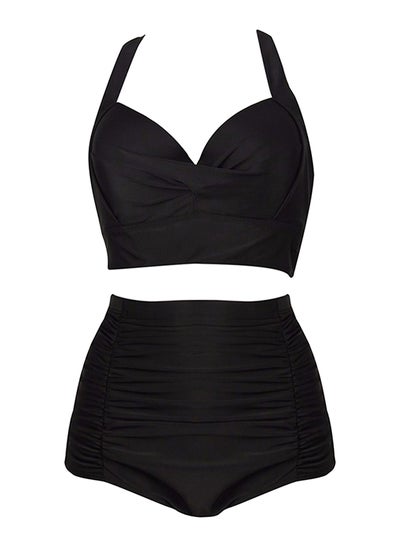 Buy High Waist Crossover Straps Tankini Set Black in UAE