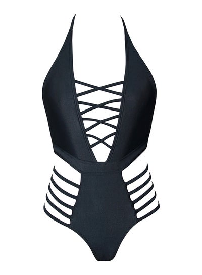 Buy Topmelon Swimsuit Neck Bandage Hollow Out Dress Beachwear Black in Saudi Arabia