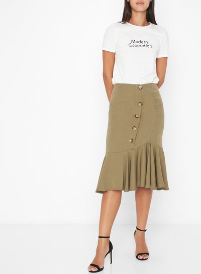 Buy Flared Hem Midi Skirt Brown in Saudi Arabia