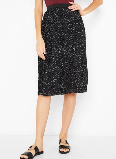 Buy Dotted Plisse Midi Skirt Black in UAE