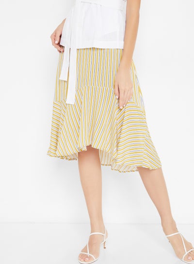 Buy Multi Striped Asymetric Skirt Yellow in Saudi Arabia