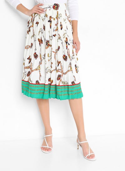 Buy Chain Print Pleated Skirt Multicolour in UAE