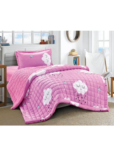 Buy 3-Piece Winter ComforterSet Fabric Pink/Black/White SingleSize in Saudi Arabia