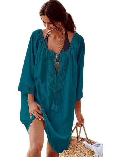 Buy Beach Cover Up Solid Three Quarters Sleeve Loose Beach Wear Green in UAE