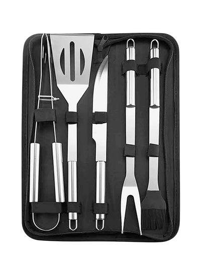 Buy Pack Of 5 Barbeque Grill Tool Set With Case Silver/Black 39 x 11 x 5cm in Saudi Arabia