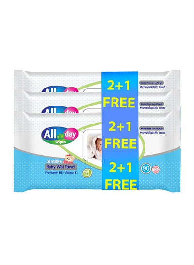 Buy 90-Piece Baby Wet Wipes, Pack of 3 in UAE