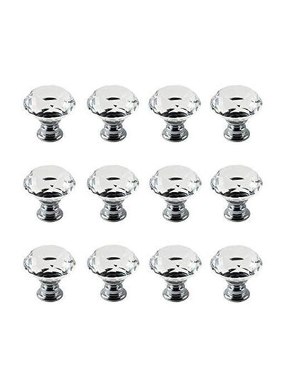 Buy 12-Piece Diamond Shape Crystal Glass Knobs Silver 1.1inch in UAE