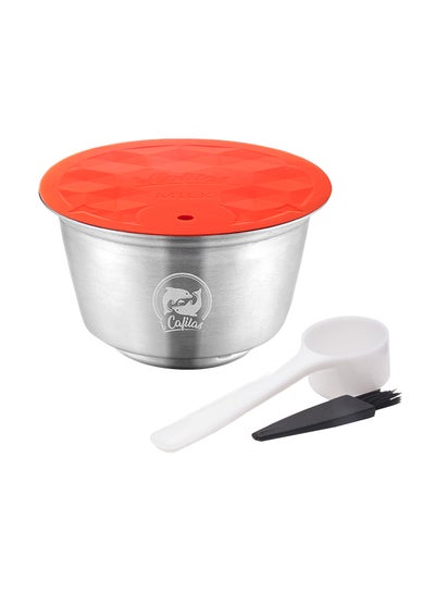 Buy Reusable Stainless Steel Milk Foam Pod With Spoon And Brush Silver/Red in UAE