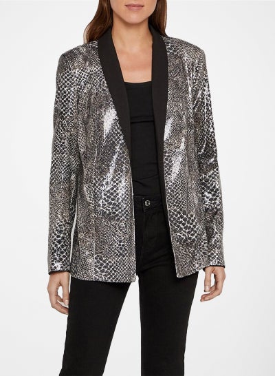 Buy Sequinned Animal Print Blazer Black Multi in UAE