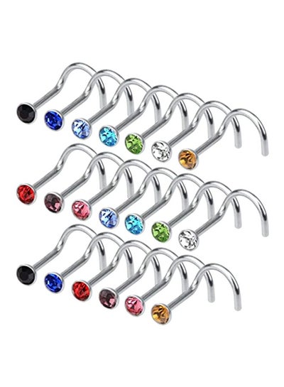 Buy 20-Piece Stainless Steel Rhinestone Studded Nose Ring in UAE