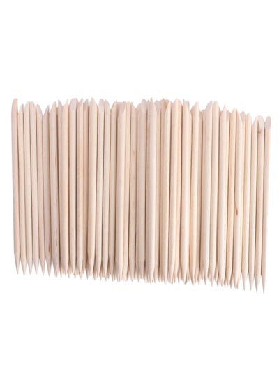 Buy 100-Piece Nail Art Cuticle Pusher Stick Beige in UAE