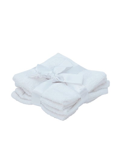 Buy 4-Piece Essential Textured Face Towel White 30 x 30cm in Saudi Arabia