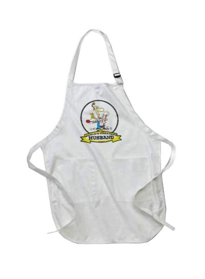 Buy Funny Worlds Greatest Husband Cartoon Printed Apron With Pockets White in Egypt