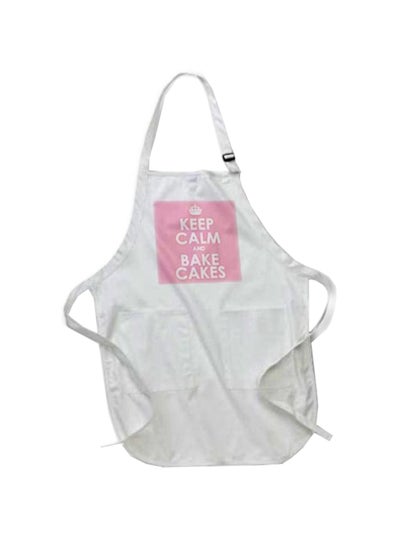 Buy Keep Calm And Bake Cakes Printed Apron With Pockets White 22 x 30inch in Egypt