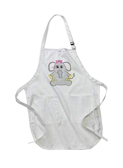 Buy Cute Elephant Printed Apron With Pouch Pockets White 22 x 30inch in Egypt