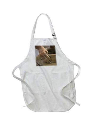 Buy Pottery Wheel And Clay Printed Apron With Pockets White 22 x 30inch in Egypt